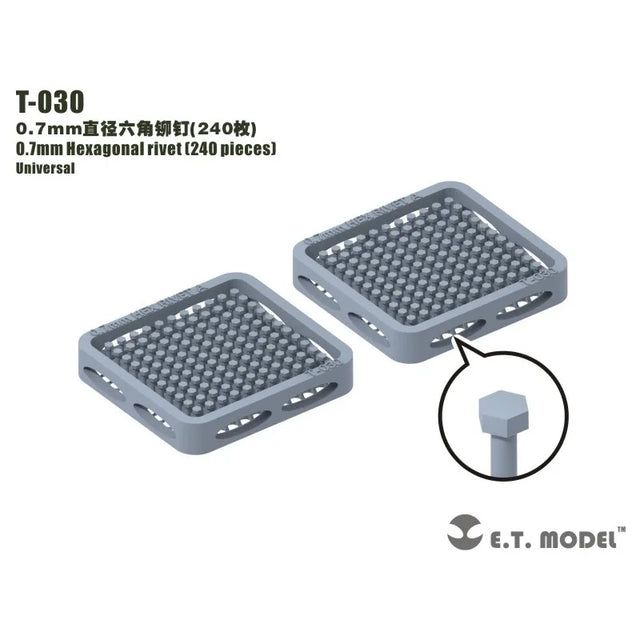 240 precision 0.7mm hexagonal screws in gray trays, model T-030 by E.T