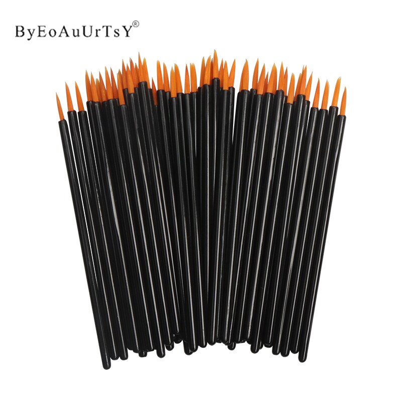 200pcs disposable round brushes with black handles and orange tips by Byeoauurtsy