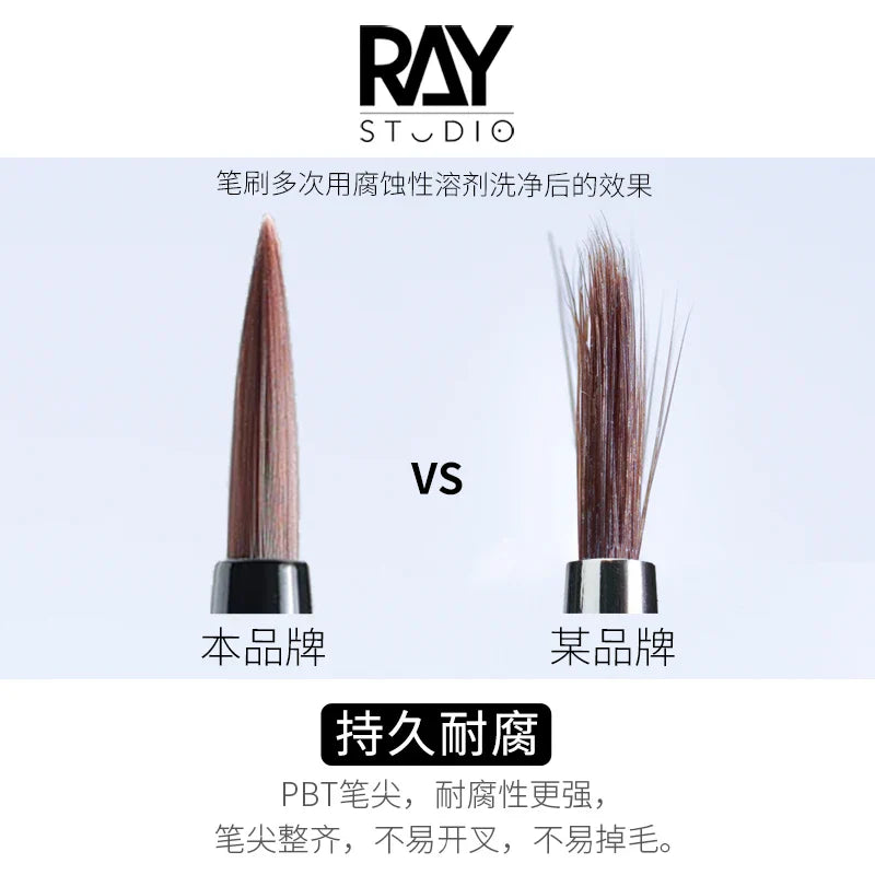 Ray Studio ultra-fine modeling brush with black PBT handle and brown bristles