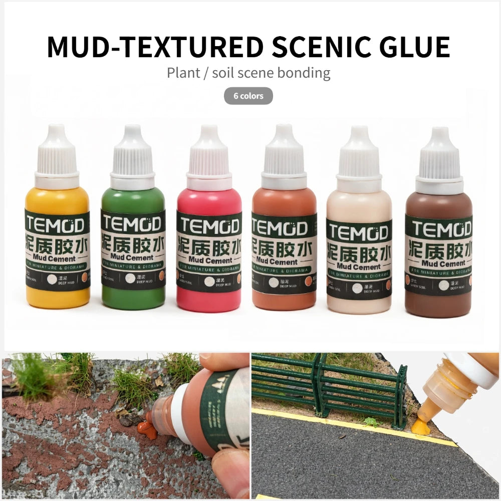 TEMOD mud-textured scenic glue, six colors in dropper bottles