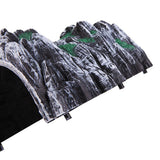 Pre-painted black and white plastic mountain rock tunnel with green accents for model railway scenery use