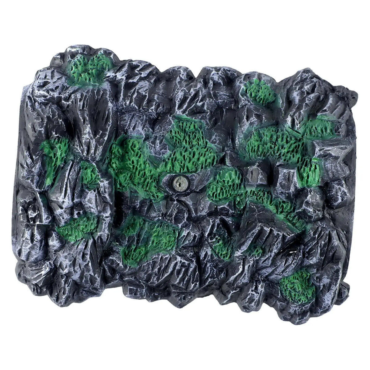 Black and green faux-rock textured mountain rock tunnel decorative panel with central keyhole for model railway scenery