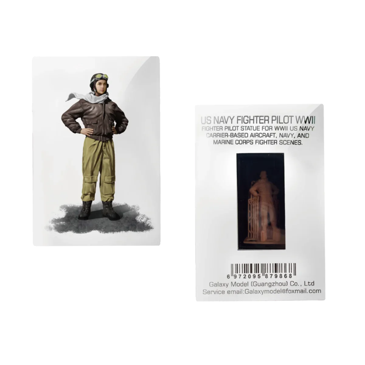 WWII fighter pilots figure in brown leather jacket, olive flight pants, white scarf