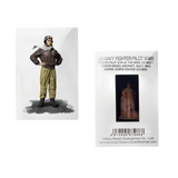 WWII fighter pilots figure in brown leather jacket, olive flight pants, white scarf