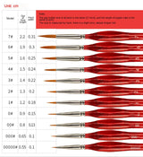 Triangular handle precision brushes, set of 10 with red handles