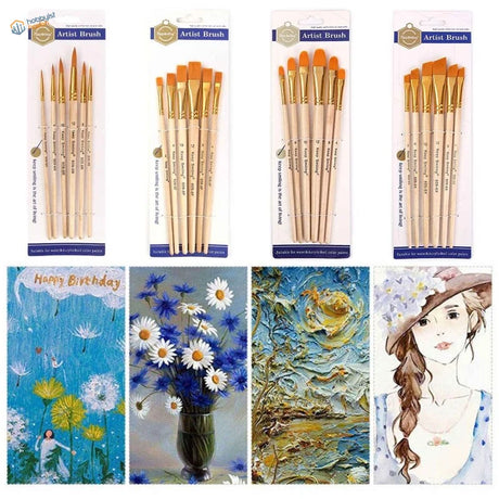 6pcs synthetic brushes set with wooden handles in white sleeves