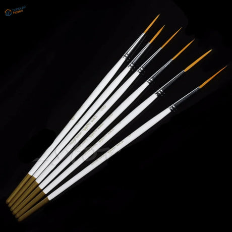 6pcs ultra-fine liner nylon brushes with white handles and precision hobby tips