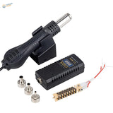 700W hot air soldering station with black heat gun and silver nozzles