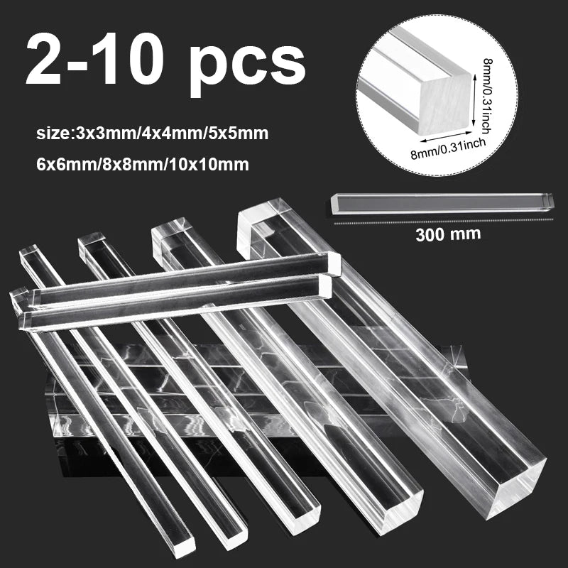 2-10pcs Transparent Square Rods (Multisize)