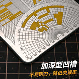 Silver protractor on 2-in-1 cutting mat and tape cutting stencil
