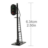 Black metal model railroad signal post with green yellow and red lights for ho scale railway block signals set
