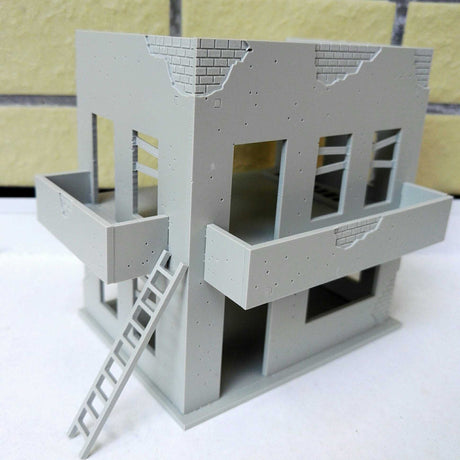1/72 gray plastic modern building model kit with broken bricks and balconies
