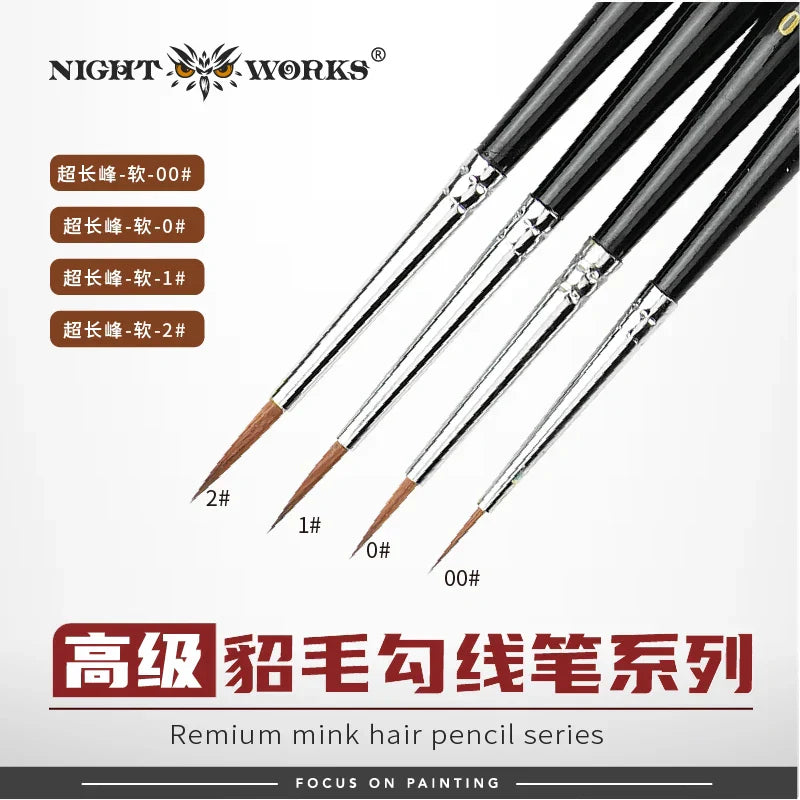 Premium mink brushes set: 00#, 1#, 2# black-handled mink hair pencils