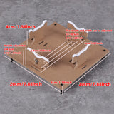 Adjustable brown wooden aircraft model painting stand with white plastic clips and metal hardware for precision hobby tools
