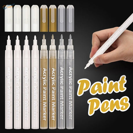 8 pcs acrylic white gold permanent marker pens with fine tips
