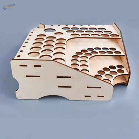 81 holes workbench organizer with light wood circular cutouts for scale modeling tools