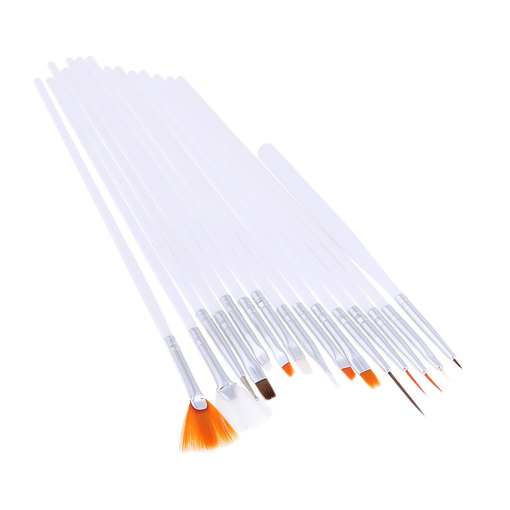 Set of 15 special shape brushes with white handles and orange brown bristles