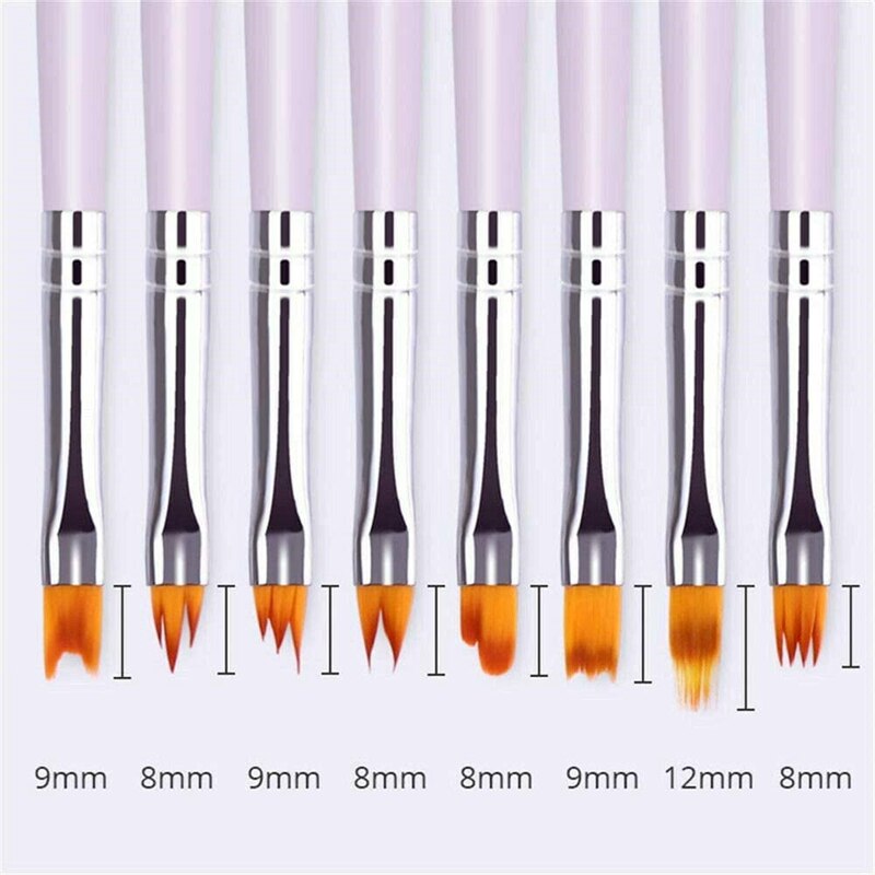 8pcs saw shape brushes with lavender handles, orange bristles, silver ferrules