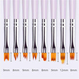 8pcs saw shape brushes with lavender handles, orange bristles, silver ferrules