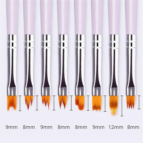 8pcs saw shape brushes with lavender handles, orange bristles, silver ferrules