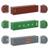 HO scale train model with brown, green, gray shipping containers featuring Tex, UASC, P&O NedLloyd markings