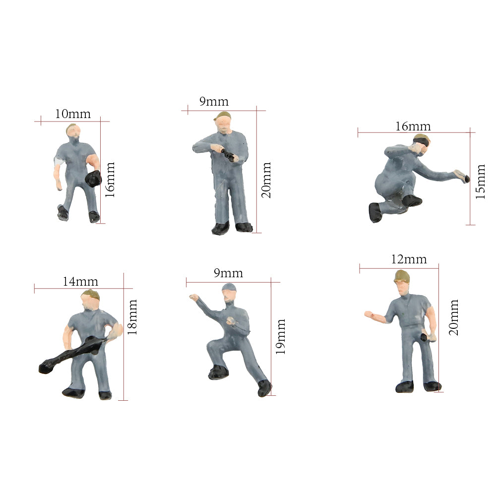 25pcs Ho Scale 1:87 model railway workers gray plastic figurines