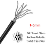 Black 7x7 braided steel wire with 49 exposed silver strands