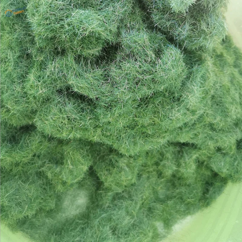 8mm green static grass: fluffy artificial material close-up