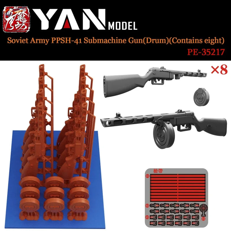 8 pezzi di mitra sovietico PPSH-41 stampati in 3D in scala 1/35