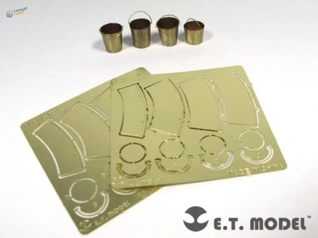 8pcs 1/35 scale model PE buckets, gold mini metal with handles on white