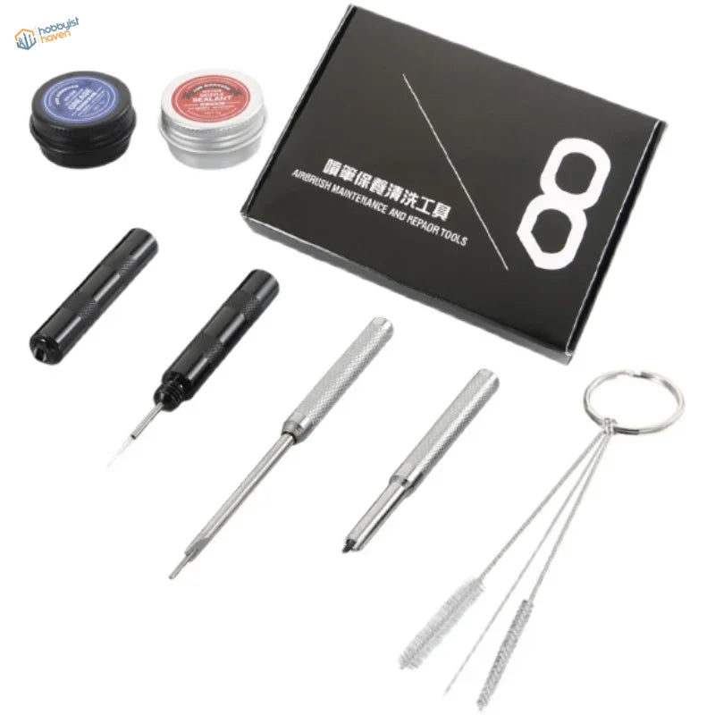 8pcs airbrush cleaning and repair set with black silver precision tools