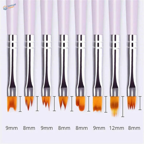 8pcs saw shape brushes with lavender handles, orange bristles, silver ferrules