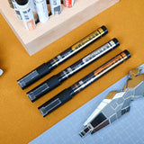 Three black water-based electroplating marker pens with gold labeling