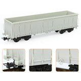 Gray plastic ho scale 1:87 gondola wagon with black wheels and detailed coupling mechanisms for model building tools