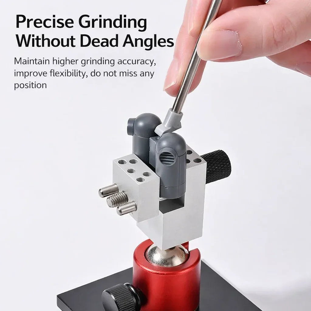 TS006 sanding stick reaching a tight corner of a part held in a clamp