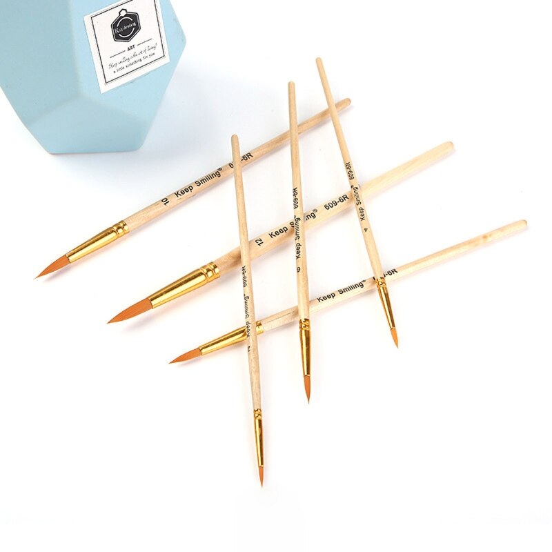 6pcs synthetic brushes set with wooden handles, gold ferrules, orange-tipped bristles