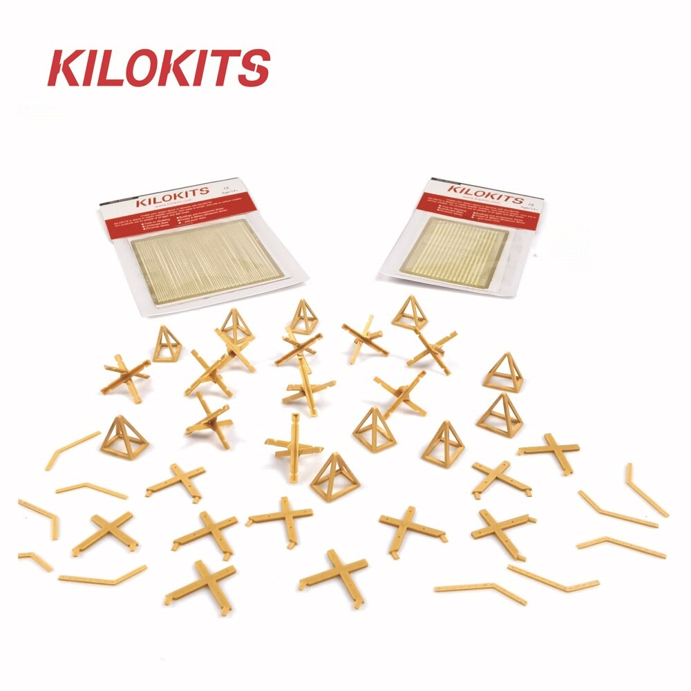 Gold-colored plastic connectors for 1/72 military anti-tank obstacles from Kilokits
