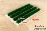 9mm static grass strips with 7mm and 9mm deep green tufts in clear tray