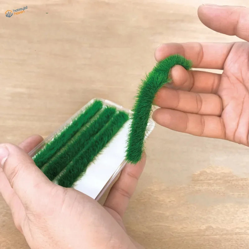9mm static grass strips with green fuzzy pipe cleaners