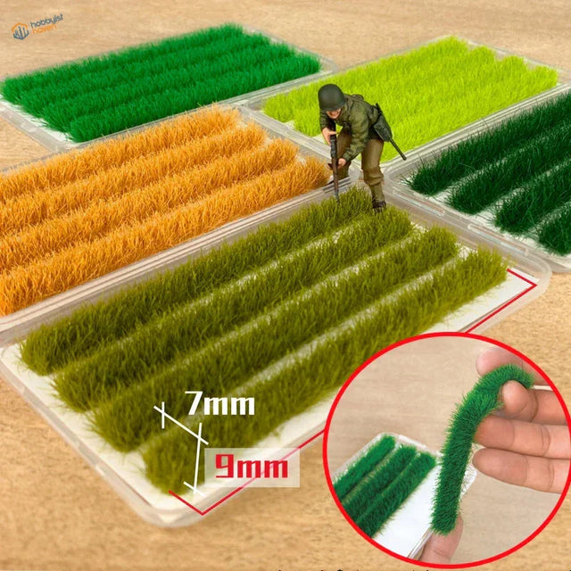 9mm static grass strips in green and orange shades for dioramas