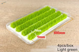 9mm static grass strips: light green artificial grass, 100mm long, 7mm or 9mm wide