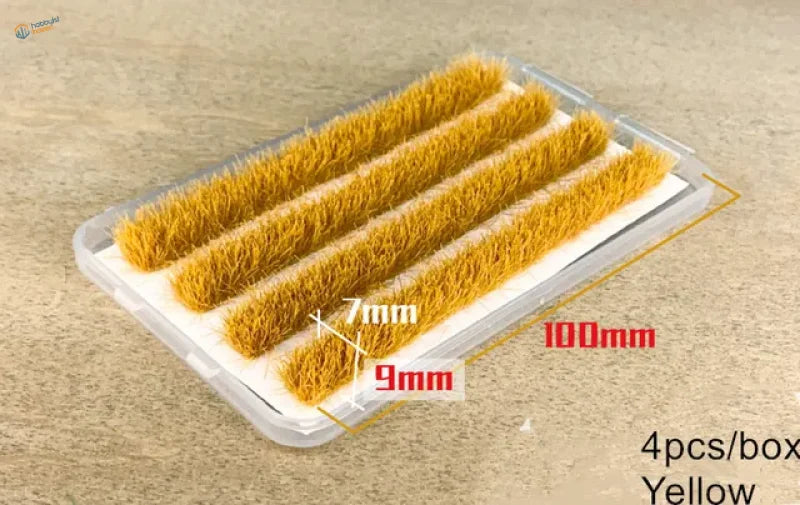 9mm static grass strips: 100mm yellow bristle brush with 7mm, 9mm, 10mm widths