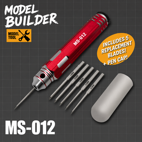 Red and silver professional scriber model tool with interchangeable blades for precise panel lines in scale modeling tools