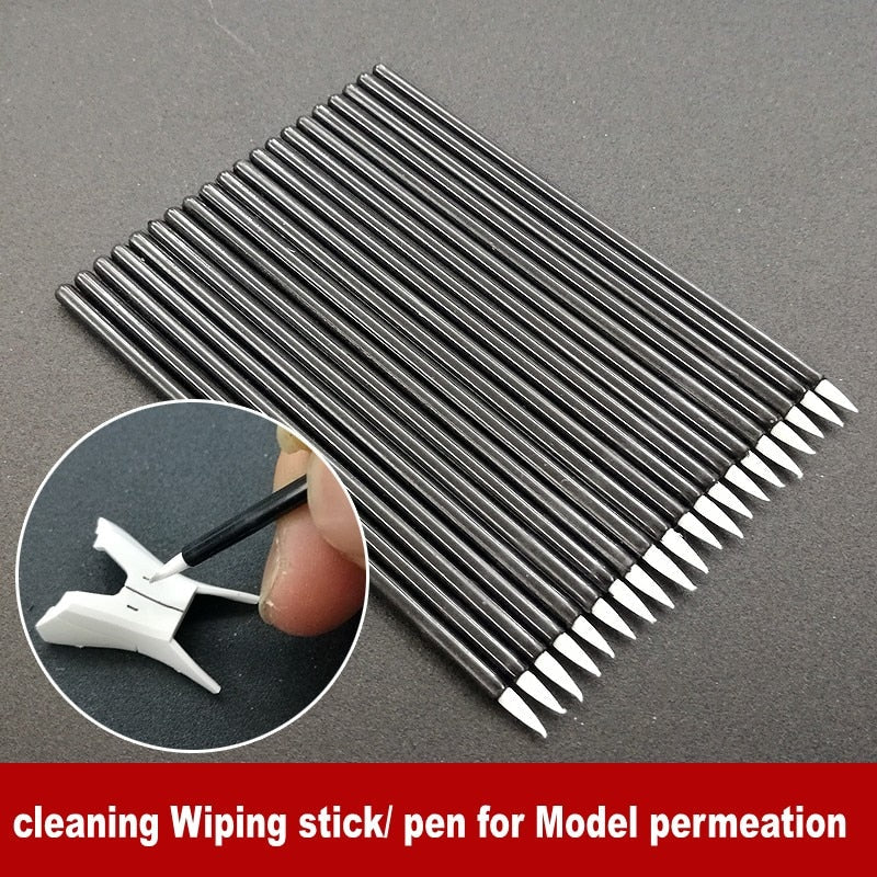 200pcs disposable round brushes with black metal pens and white tips for model cleaning