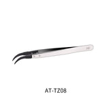 Dspiae anti-static tweezers with silver-tipped black curved stainless steel tips