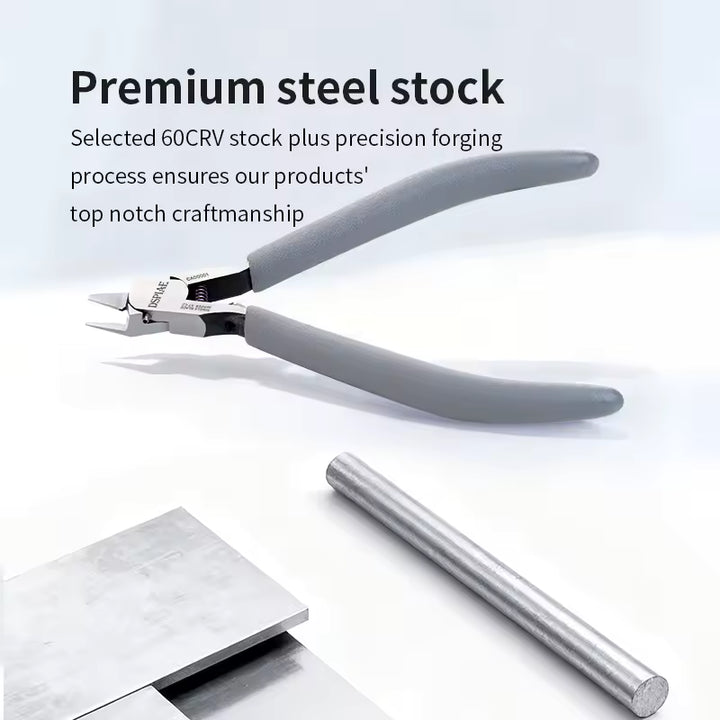 Pair of pliers with a premium steel stock on a light gray background