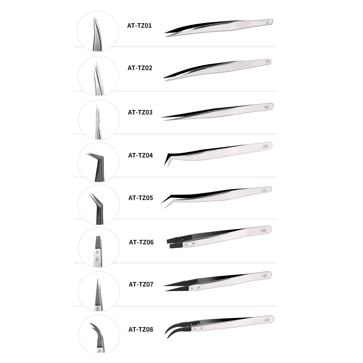 DSPIAE anti-static tweezers set of 8 stainless steel precision models