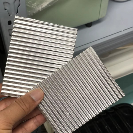 Two silver 100x75mm corrugated metal sheets with ridges, 5pcs pack