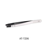 Dspiae anti-static stainless steel tweezers with silver tips, black jaws