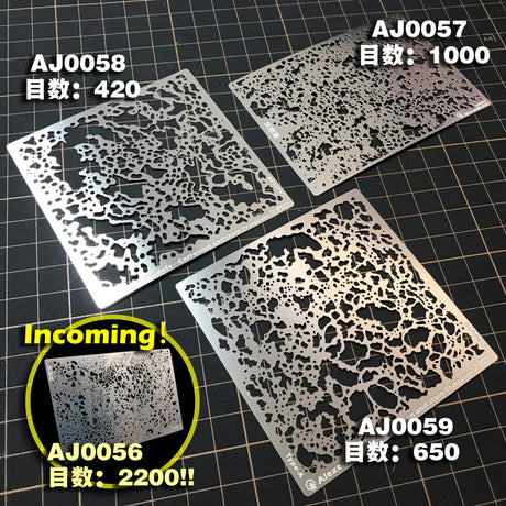 Silver rust mold stencils with corrosion cutouts for scale modeling